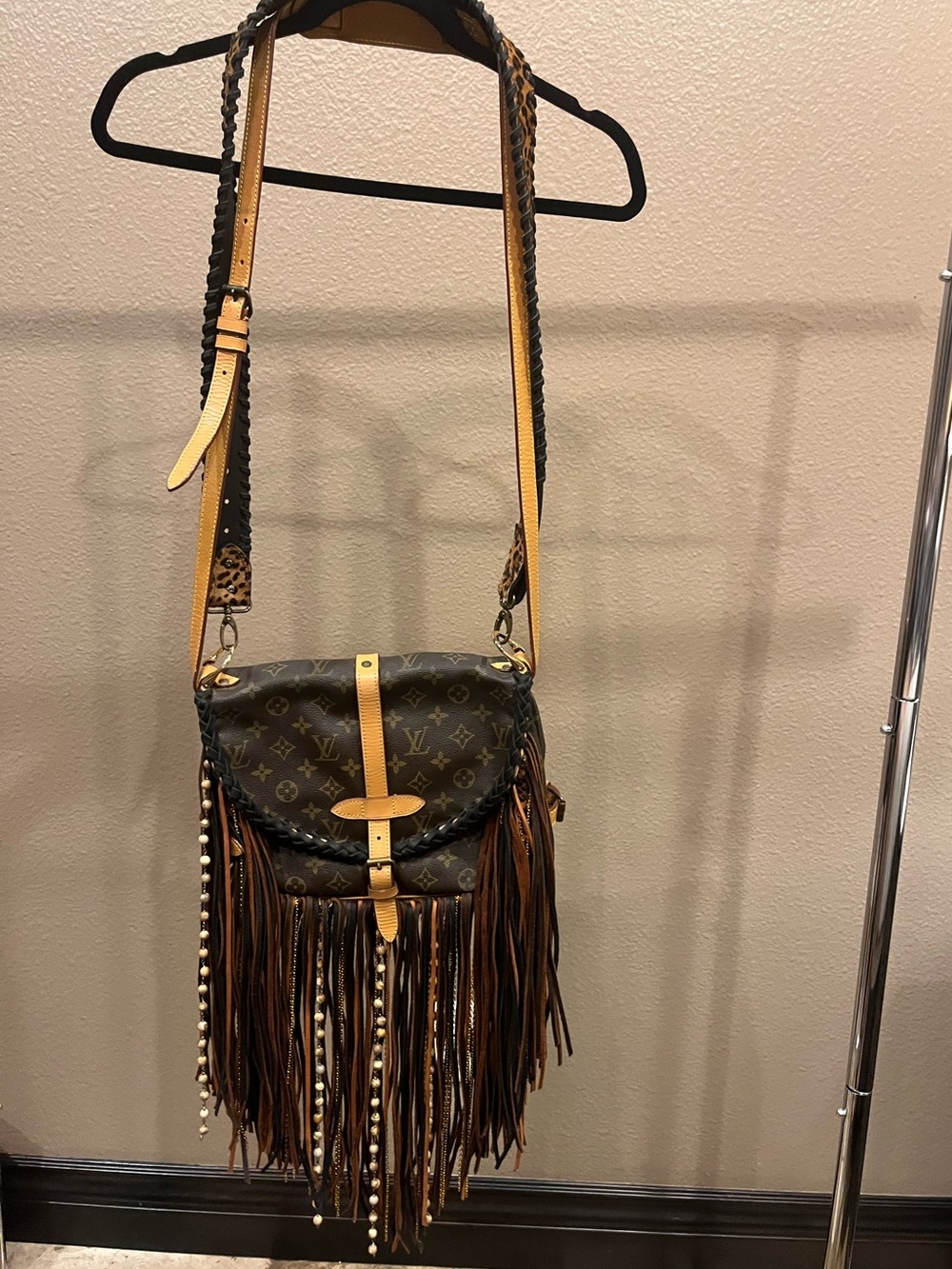 Louis Vuitton Brown Monogram Fringe Crossbody with Tan Trim